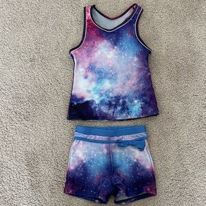 Galaxy Print Kids Swimsuit Tankini Set
